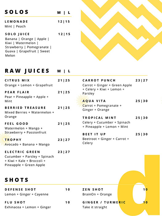 Juiced Restaurant Menu