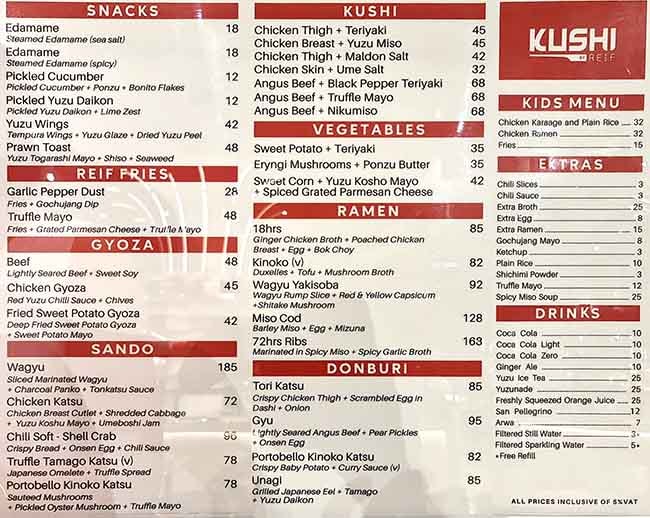 Kushi By Reif Restaurant Menu