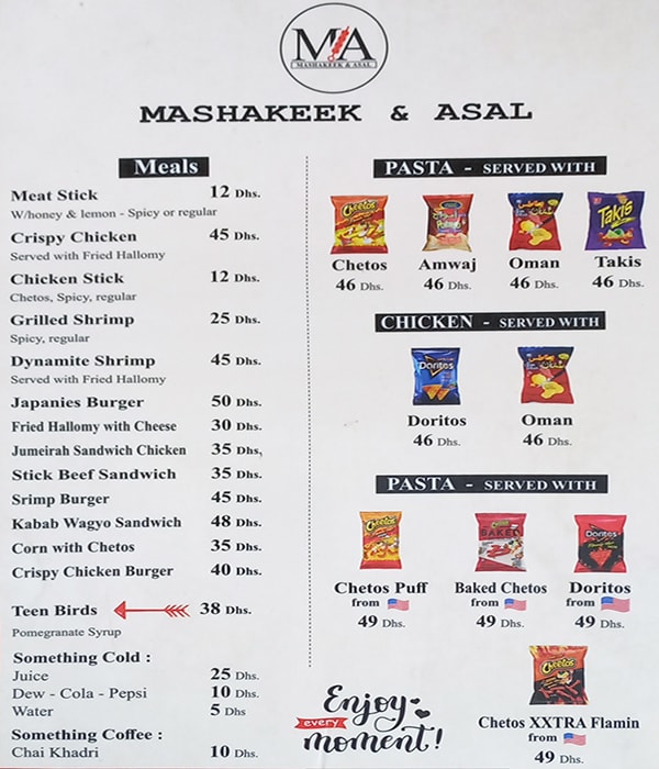 Mashakeek & Asal Restaurant Menu