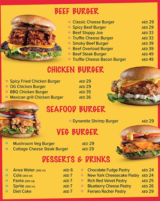 Messy Burger Restaurant Menu