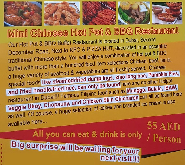 Mini Chinese Restaurant Menu