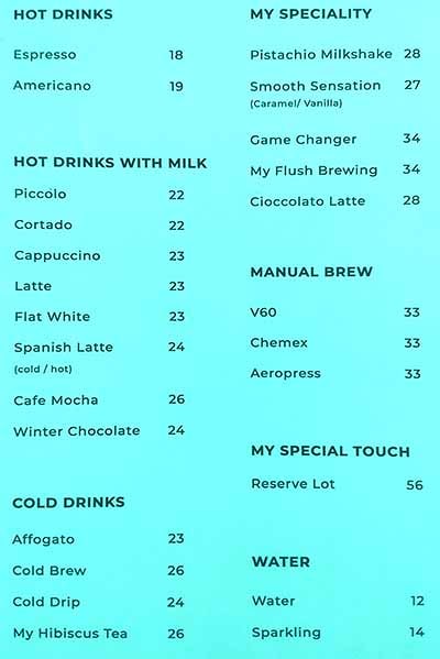 My - Speciality Coffee Restaurant Menu