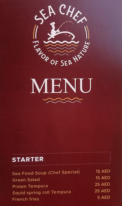 Sea Chef Restaurant Menu