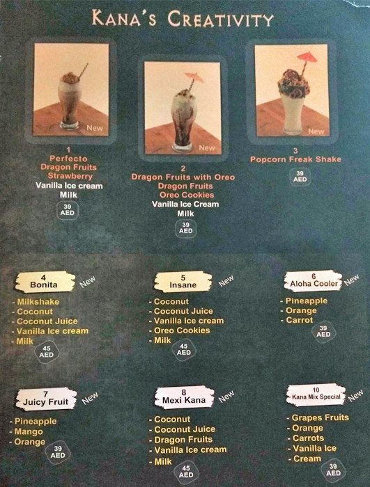 Shishakana Restaurant Menu