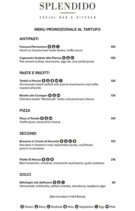 Splendido - The Ritz-Carlton Dubai JBR Restaurant Menu