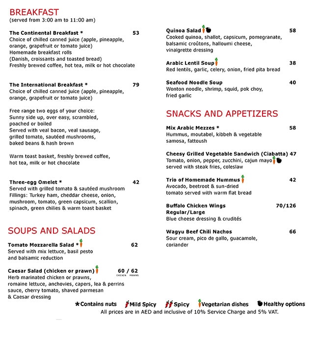 The Gallery Restaurant Menu