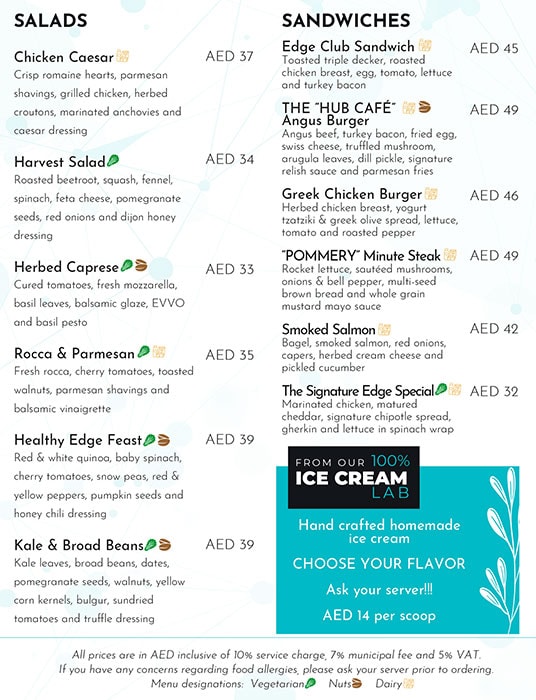 The Hub Café - Edge Creekside Hotel Restaurant Menu