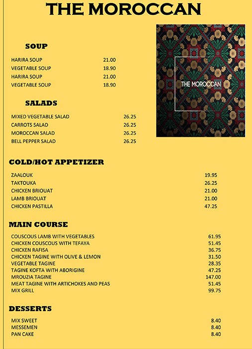 The Moroccan Restaurant Menu